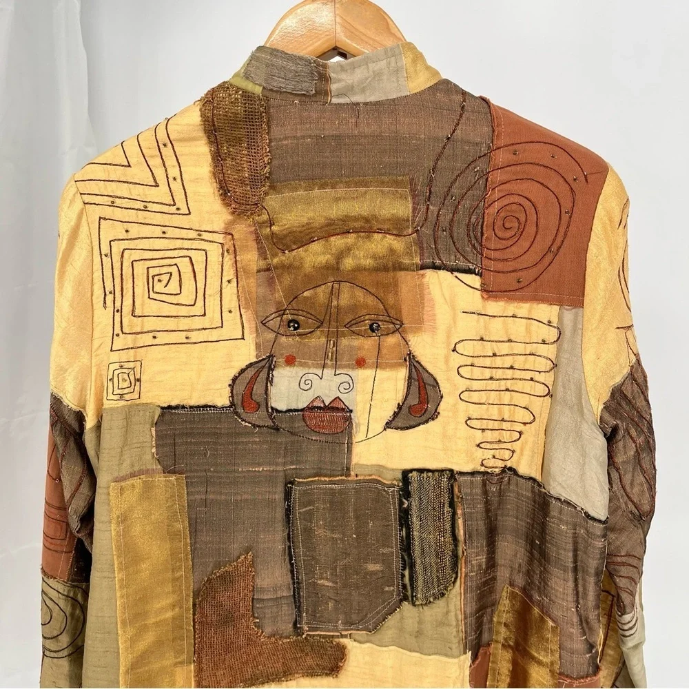 Sandy Starkman Womens Silk Art To Wear Jacket Size M Patchwork Beading Vintage - Picture 8 of 13